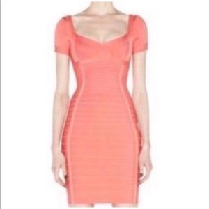 Herve Leger Pink Coral Pia Bandage Dress
